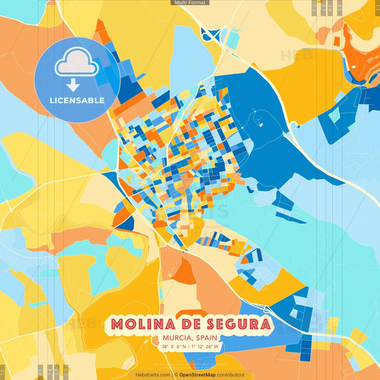 Molina de Segura, Murcia, Spain blue and orange vector art map template