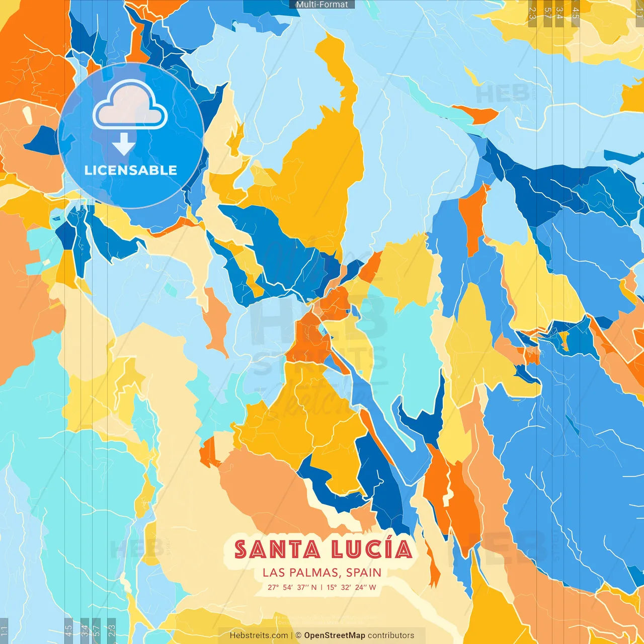 Santa Lucía, Las Palmas, Spain blue and orange vector art map template