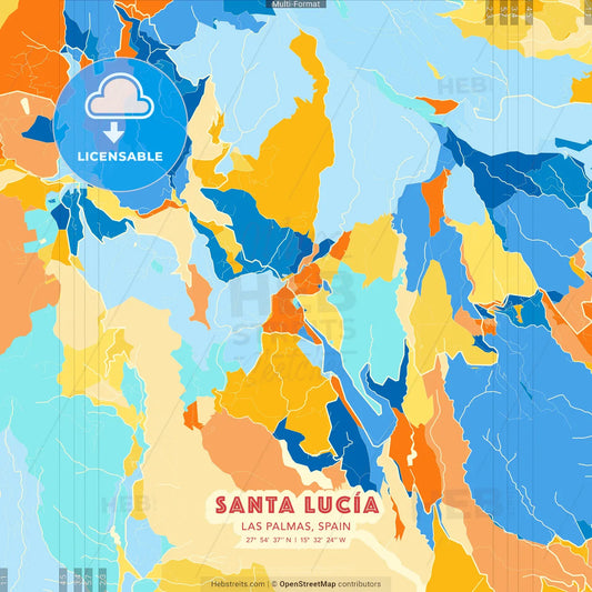 Santa Lucía, Las Palmas, Spain blue and orange vector art map template