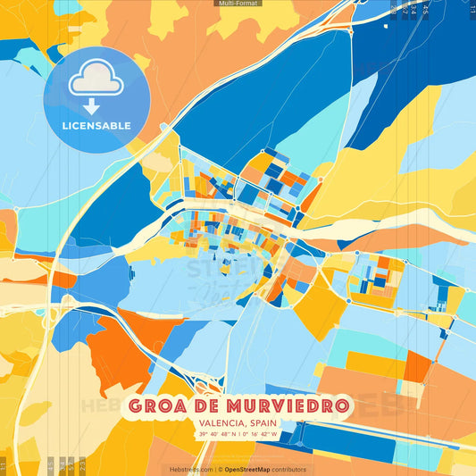 Groa de Murviedro, Valencia, Spain blue and orange vector art map template