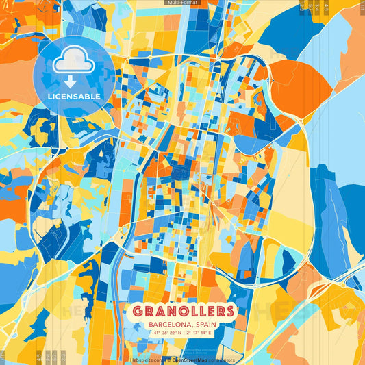 Granollers, Barcelona, Spain blue and orange vector art map template