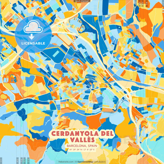 Cerdanyola del Vallès, Barcelona, Spain blue and orange vector art map template
