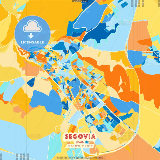 Segovia, Spain blue and orange vector art map template
