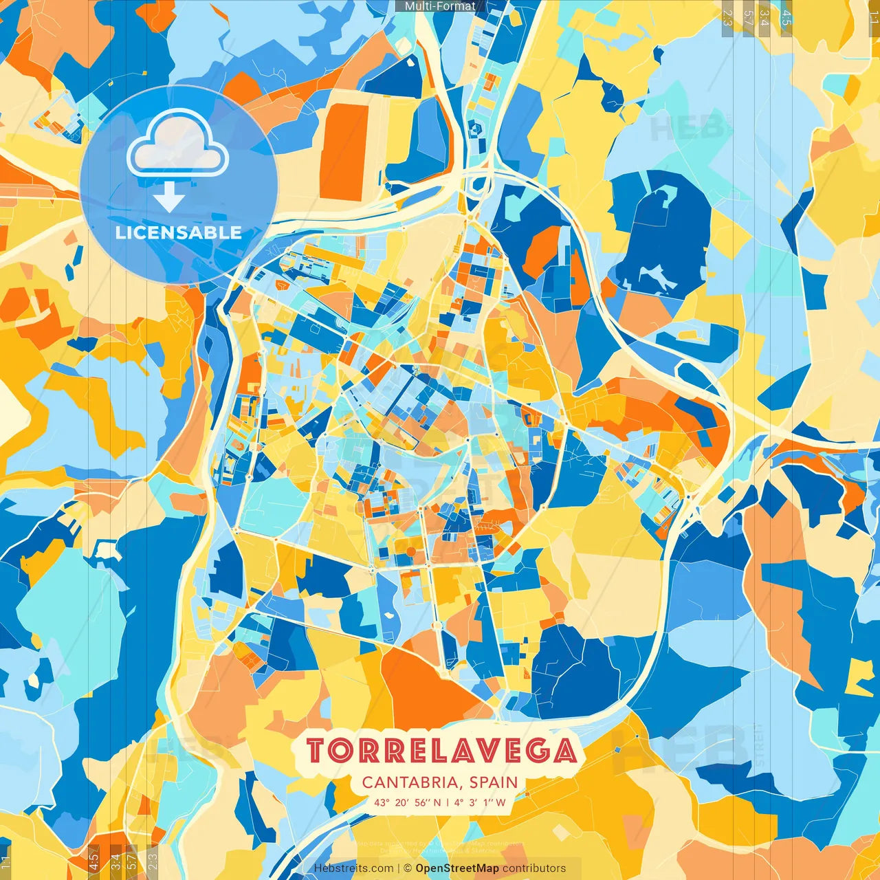 Torrelavega, Cantabria, Spain blue and orange vector art map template