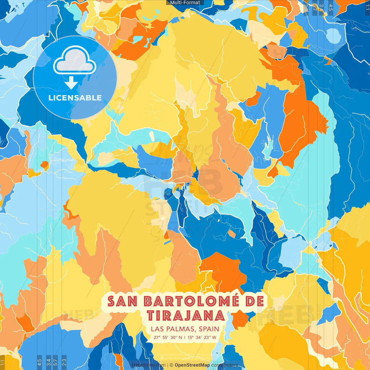 San Bartolomé de Tirajana, Las Palmas, Spain blue and orange vector art map template