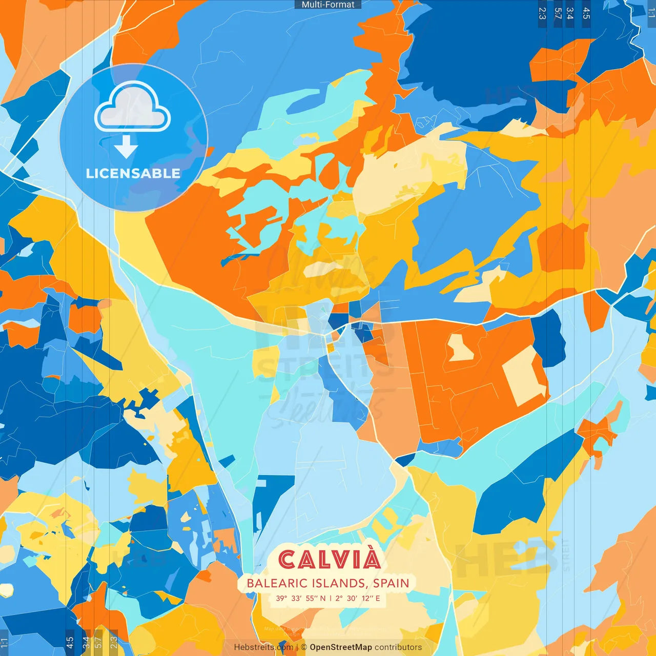 Calvià, Balearic Islands, Spain blue and orange vector art map template
