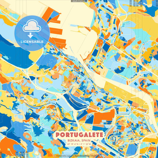 Portugalete, Bizkaia, Spain blue and orange vector art map template
