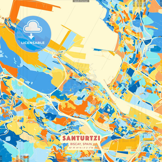 Santurtzi, Biscay, Spain blue and orange vector art map template