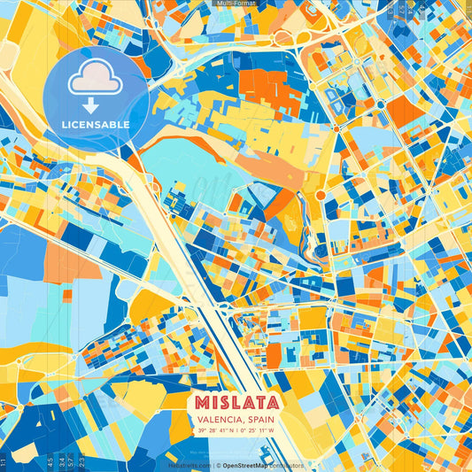 Mislata, Valencia, Spain blue and orange vector art map template