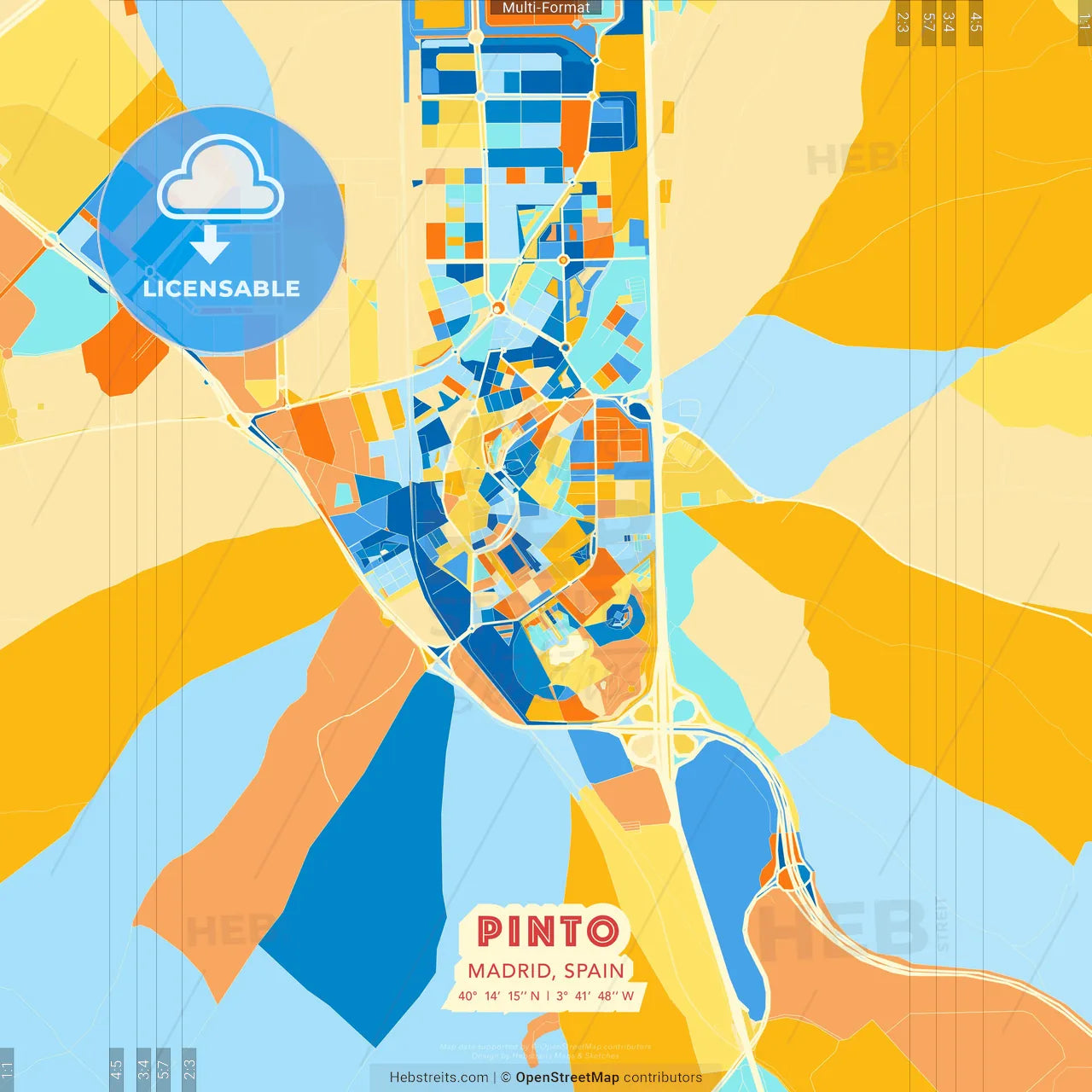 Pinto, Madrid, Spain blue and orange vector art map template