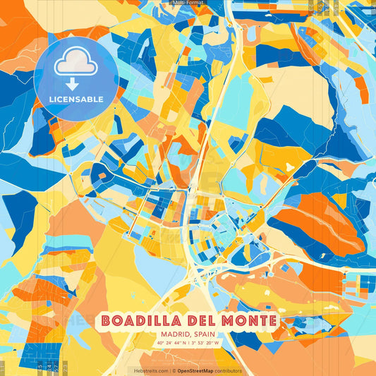 Boadilla del Monte, Madrid, Spain blue and orange vector art map template