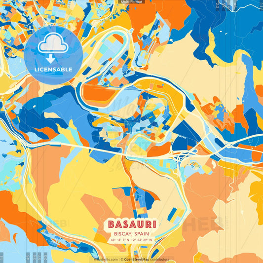 Basauri, Biscay, Spain blue and orange vector art map template