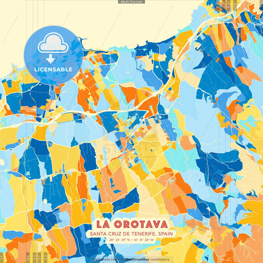 La Orotava, Santa Cruz de Tenerife, Spain blue and orange vector art map template