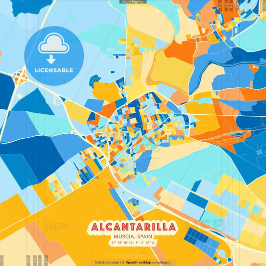 Alcantarilla, Murcia, Spain blue and orange vector art map template