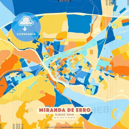 Miranda de Ebro, Burgos, Spain blue and orange vector art map template