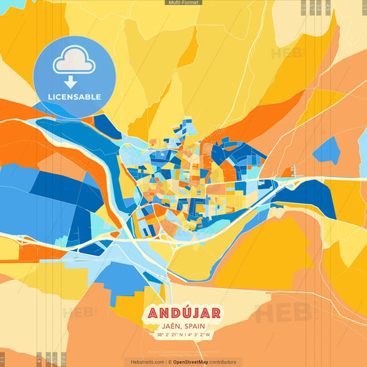 Andújar, Jaén, Spain blue and orange vector art map template