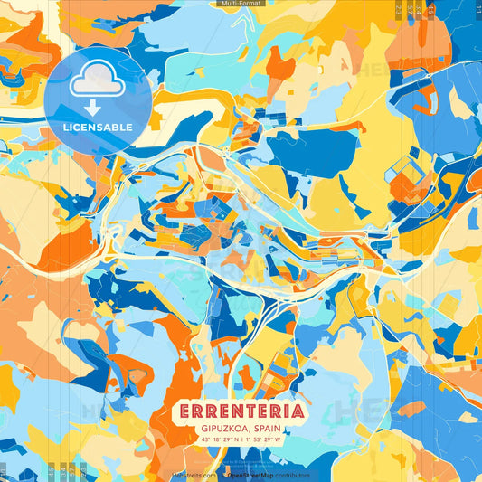 Errenteria, Gipuzkoa, Spain blue and orange vector art map template