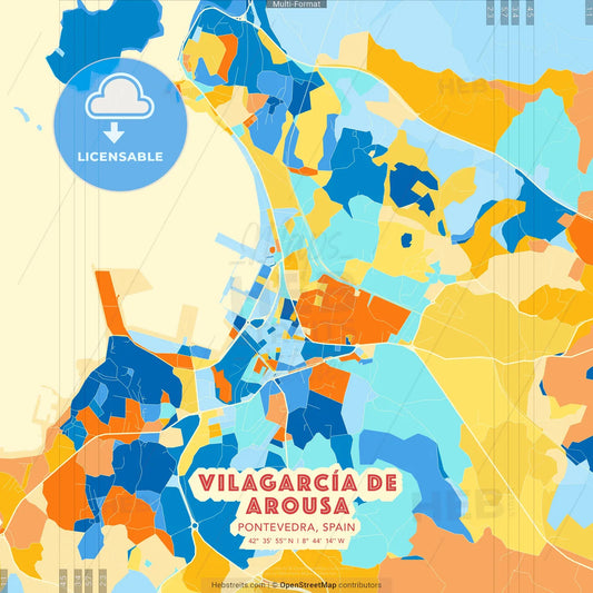 Vilagarcía de Arousa, Pontevedra, Spain blue and orange vector art map template