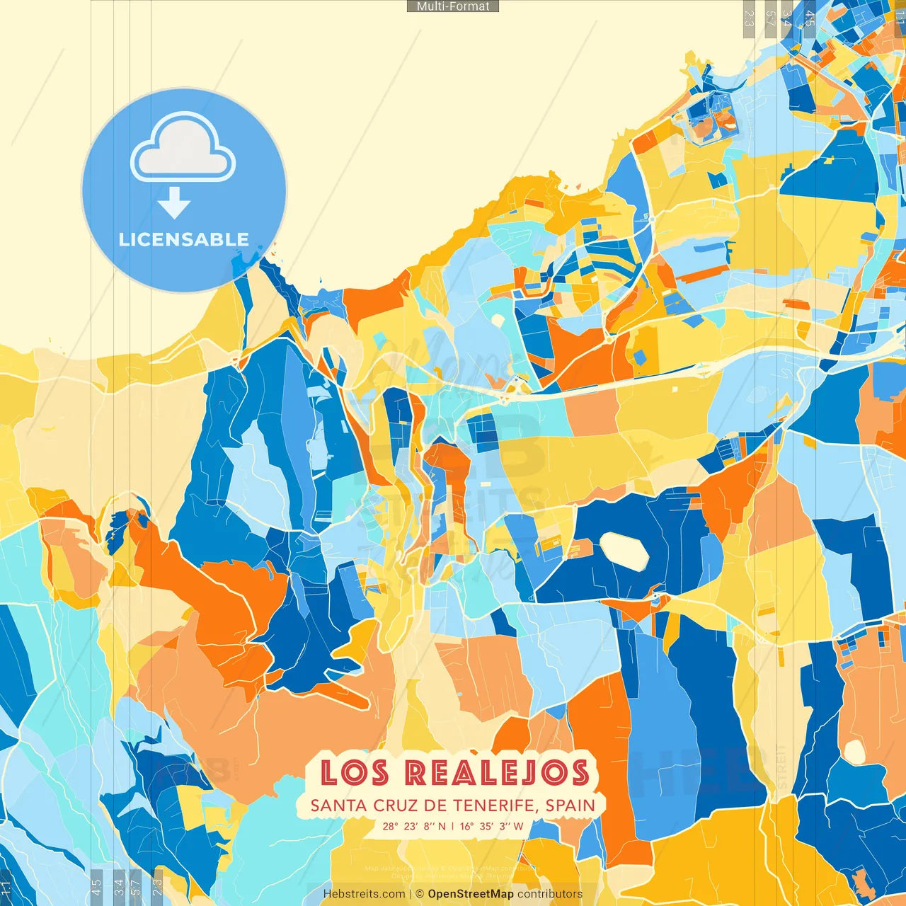 Los Realejos, Santa Cruz de Tenerife, Spain blue and orange vector art map template