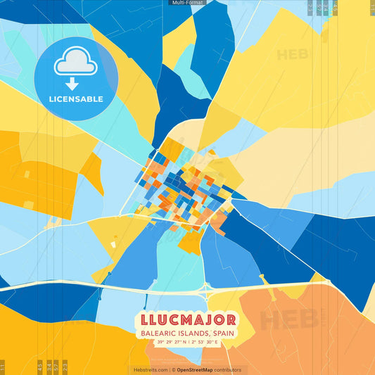 Llucmajor, Balearic Islands, Spain blue and orange vector art map template