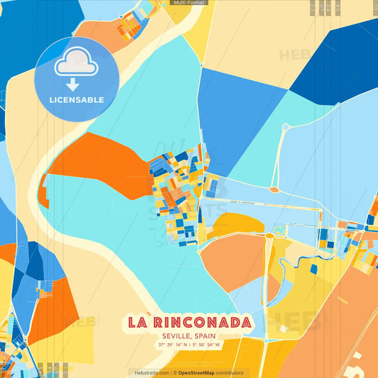 La Rinconada, Seville, Spain blue and orange vector art map template