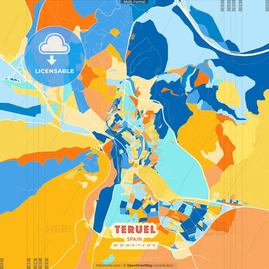 Teruel, Spain blue and orange vector art map template