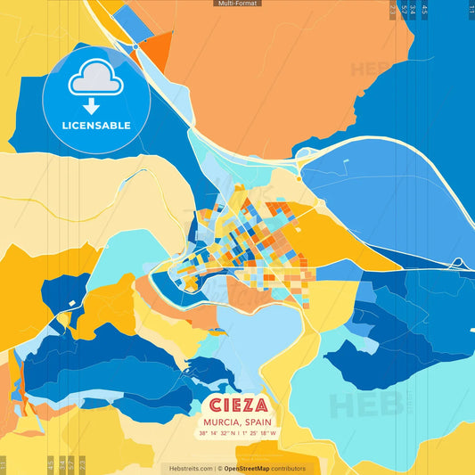 Cieza, Murcia, Spain blue and orange vector art map template