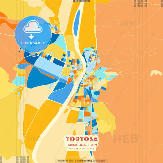 Tortosa, Tarragona, Spain blue and orange vector art map template