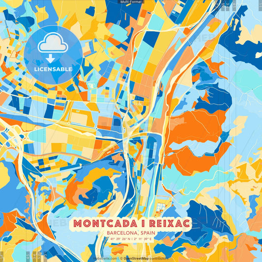 Montcada i Reixac, Barcelona, Spain blue and orange vector art map template