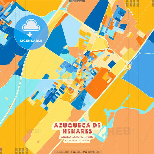 Azuqueca de Henares, Guadalajara, Spain blue and orange vector art map template