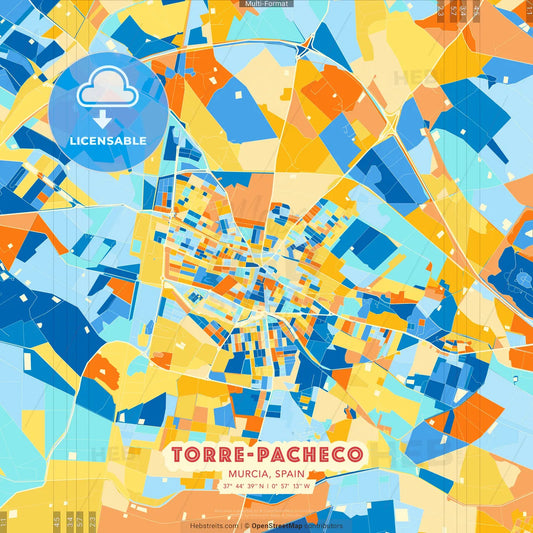 Torre-Pacheco, Murcia, Spain blue and orange vector art map template