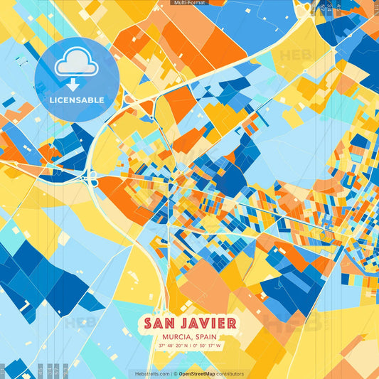 San Javier, Murcia, Spain blue and orange vector art map template