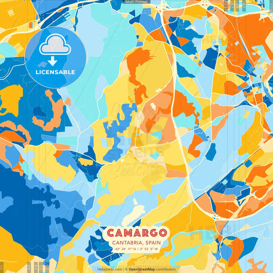 Camargo, Cantabria, Spain blue and orange vector art map template