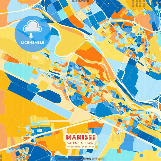 Manises, València, Spain blue and orange vector art map template
