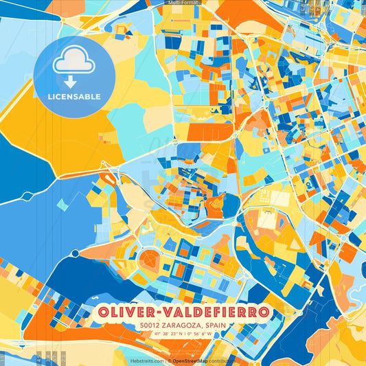 Oliver-Valdefierro, 50012 Zaragoza, Spain blue and orange vector art map template