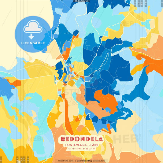 Redondela, Pontevedra, Spain blue and orange vector art map template