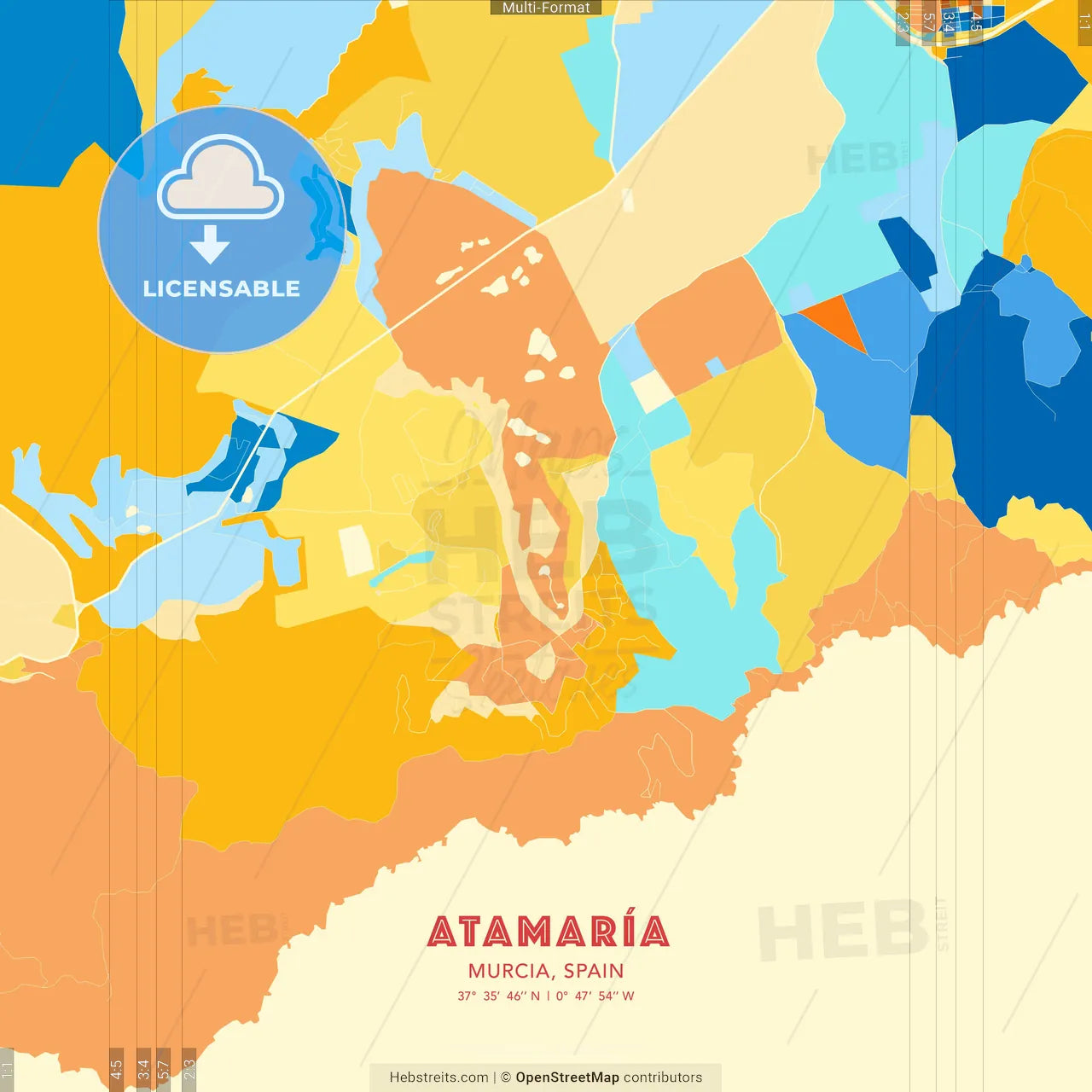 Atamaría, Murcia, Spain blue and orange vector art map template
