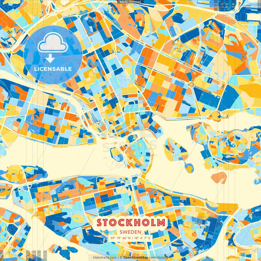 Stockholm, Sweden blue and orange vector art map template