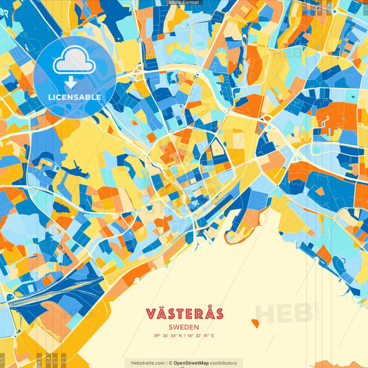 Västerås, Sweden blue and orange vector art map template