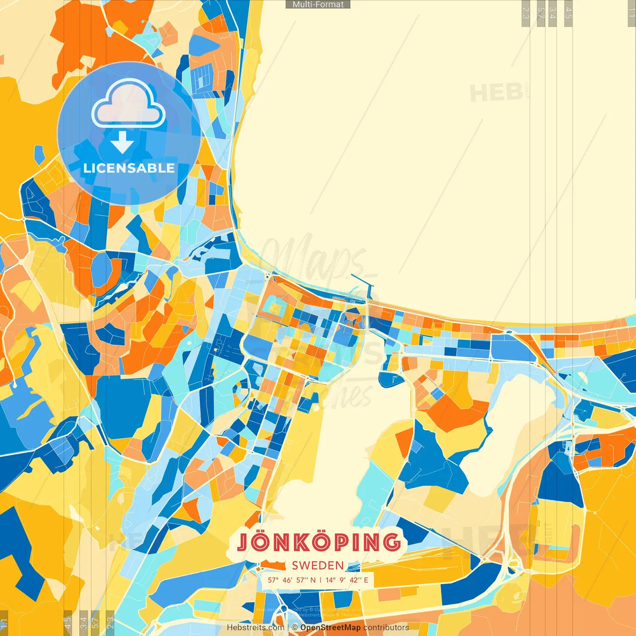 Jönköping, Sweden blue and orange vector art map template