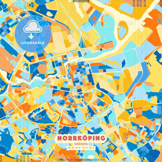 Norrköping, Sweden blue and orange vector art map template