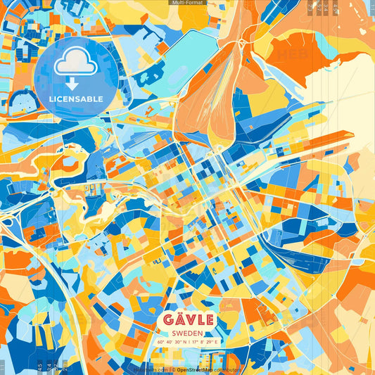 Gävle, Sweden blue and orange vector art map template