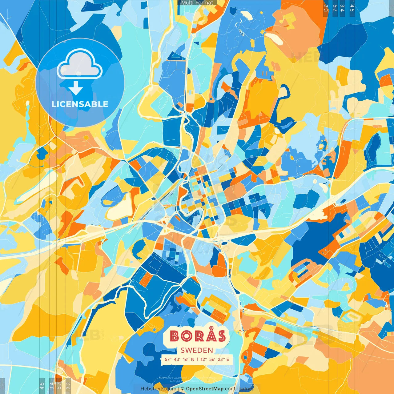 Borås, Sweden blue and orange vector art map template