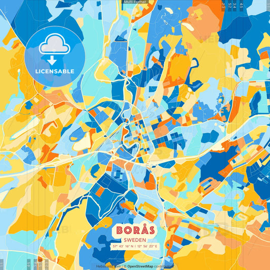 Borås, Sweden blue and orange vector art map template