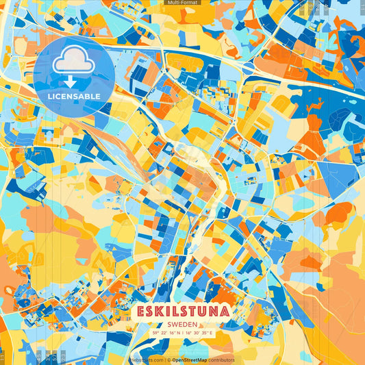 Eskilstuna, Sweden blue and orange vector art map template