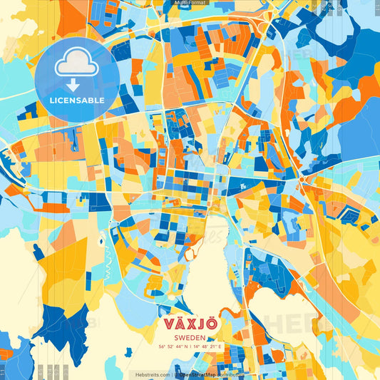 Växjö, Sweden blue and orange vector art map template