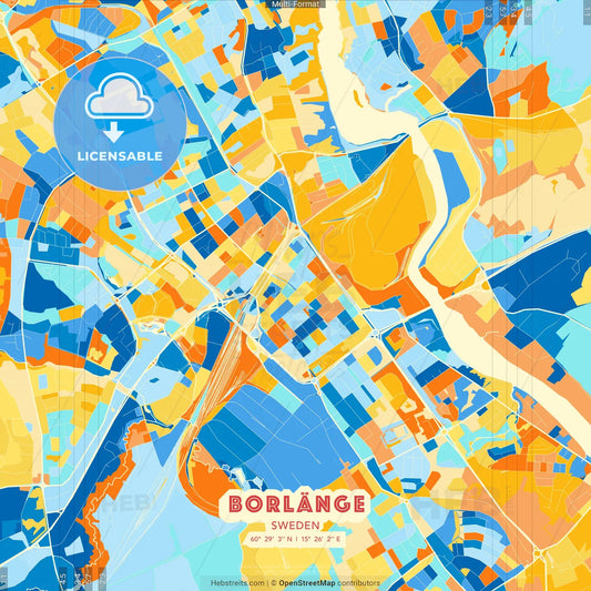 Borlänge, Sweden blue and orange vector art map template