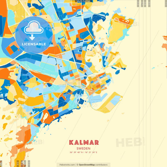 Kalmar, Sweden blue and orange vector art map template