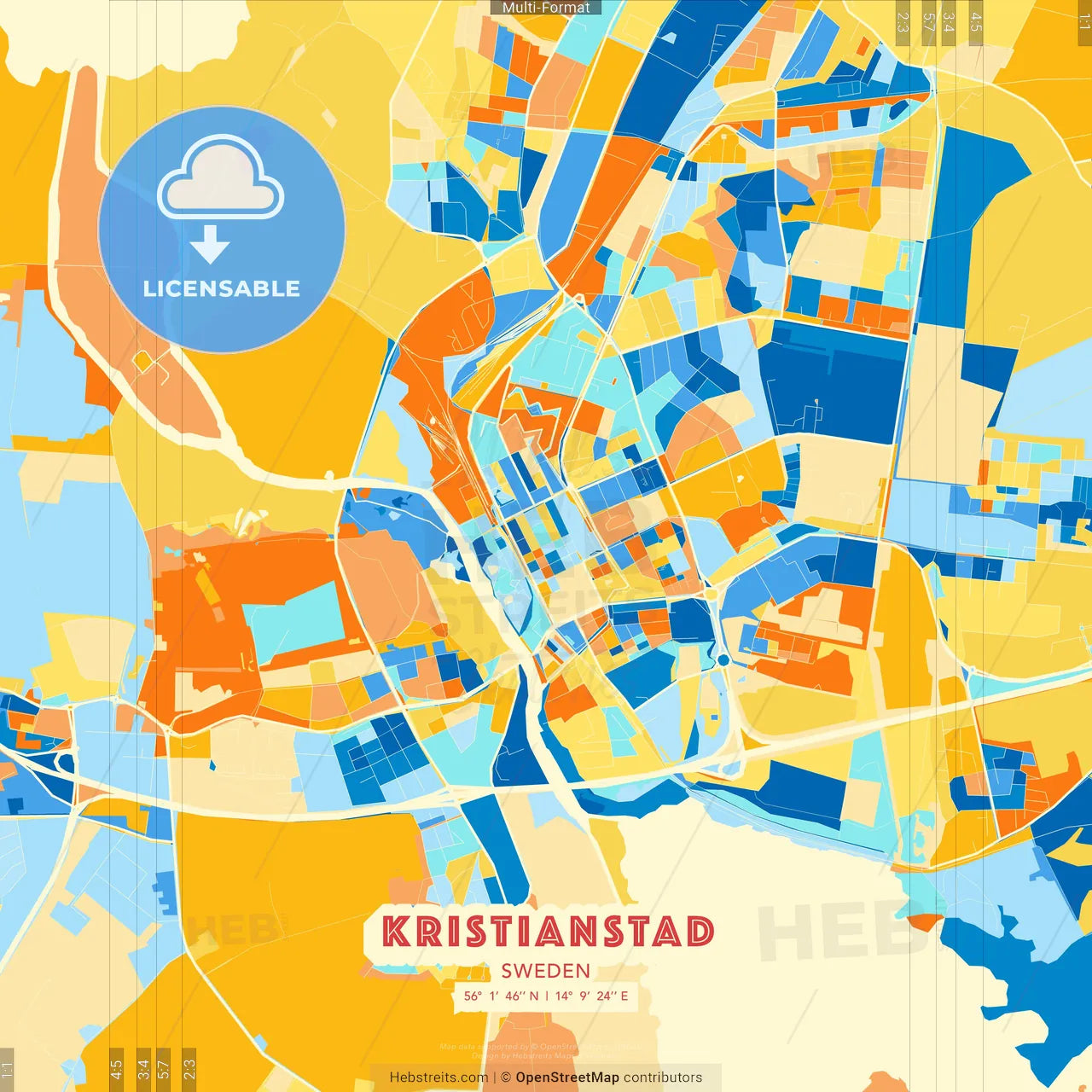 Kristianstad, Sweden Blue And Orange Vector Art Map Template – HEBSTREITS