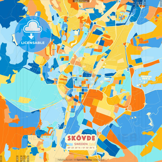 Skövde, Sweden blue and orange vector art map template